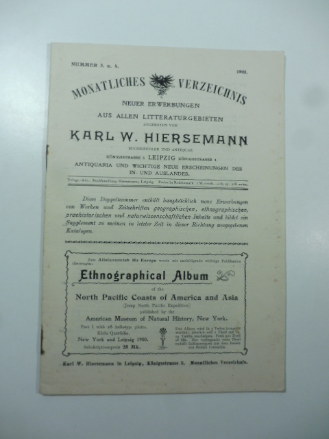 Karl W. Hiersemann in Leipzig. Monatliches Verzeichnis